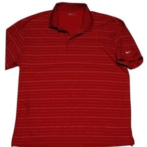 Nike Golf Polo Shirt Dri-FIT Striped Athletic Red‎ XL